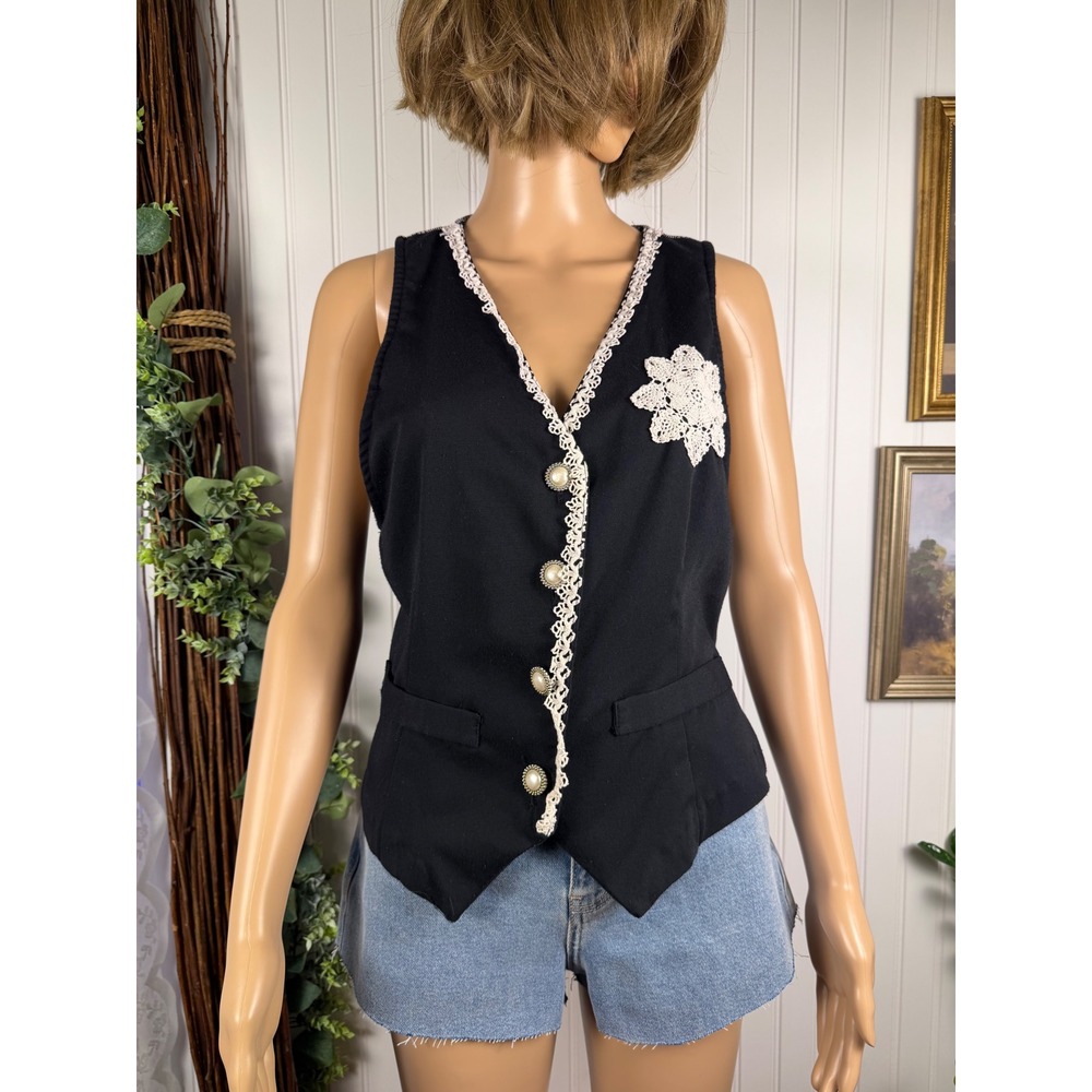 Vintage Coquette Academia Lace Vest Top Size M